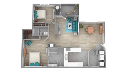Floor plan for 2 beds, 2 baths, 1248 sqft